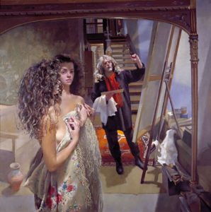 Robert Lenkiewicz Giclee Painting The Painter with Anna (III) - white shawl. 1993