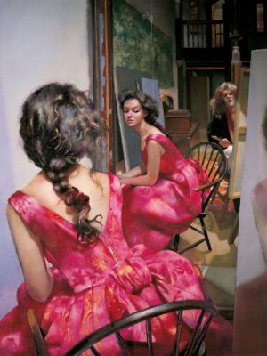 Robert Lenkiewicz Giclee Print The Painter with Anna (I) - pink dress. 1993