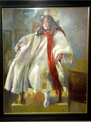 Portrait Of Myriam In Red Scarf. By Robert Lenkiewicz.