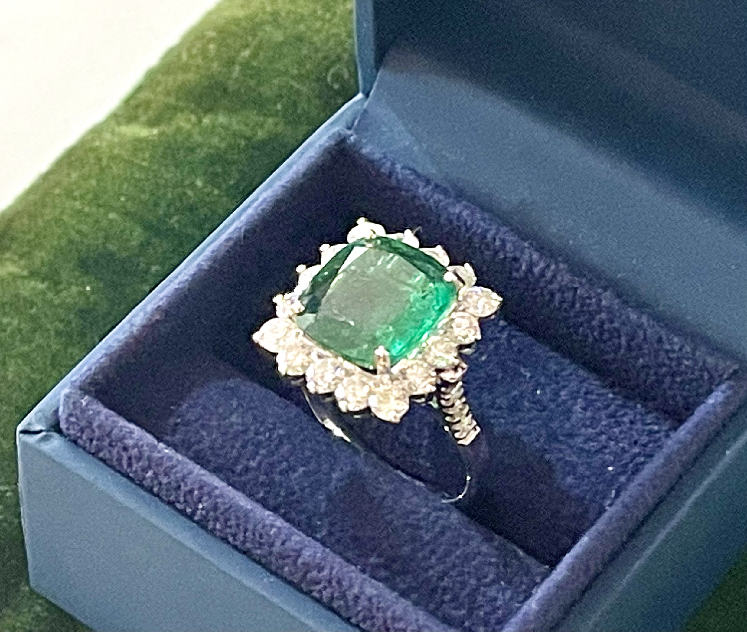 Emerald 5 carat approx and Diamond 18 carat White Gold Ring