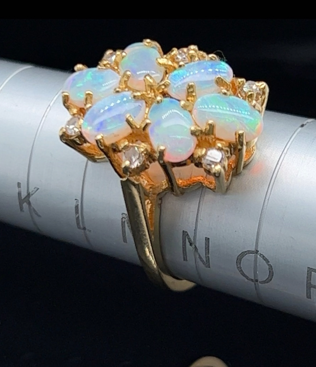 Six Opal & Diamond 18Ct Gold Ring