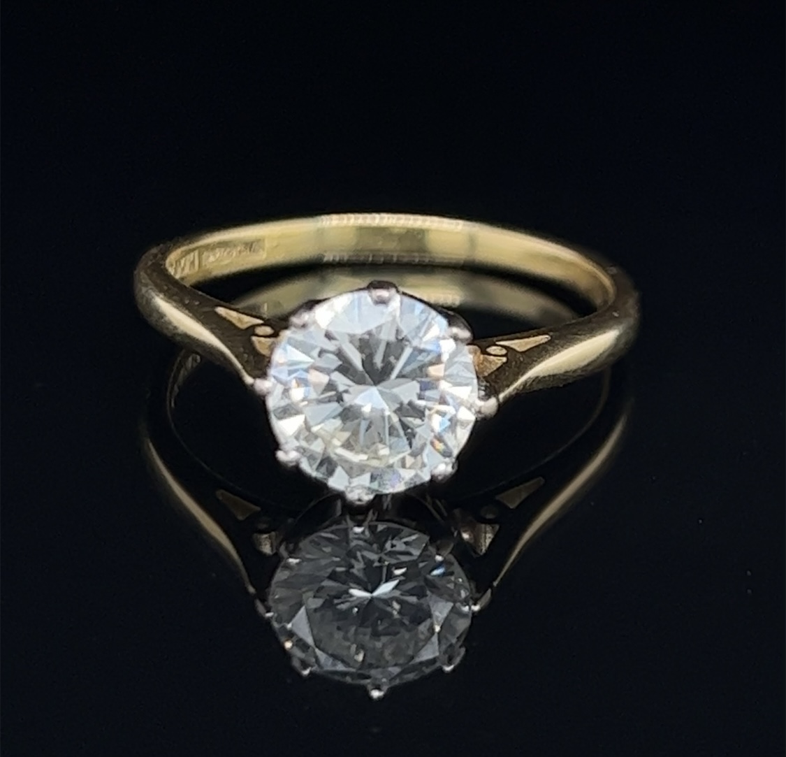 Diamond Solitare Ring 18 Carat, Yellow Gold, 1.7ct VVS