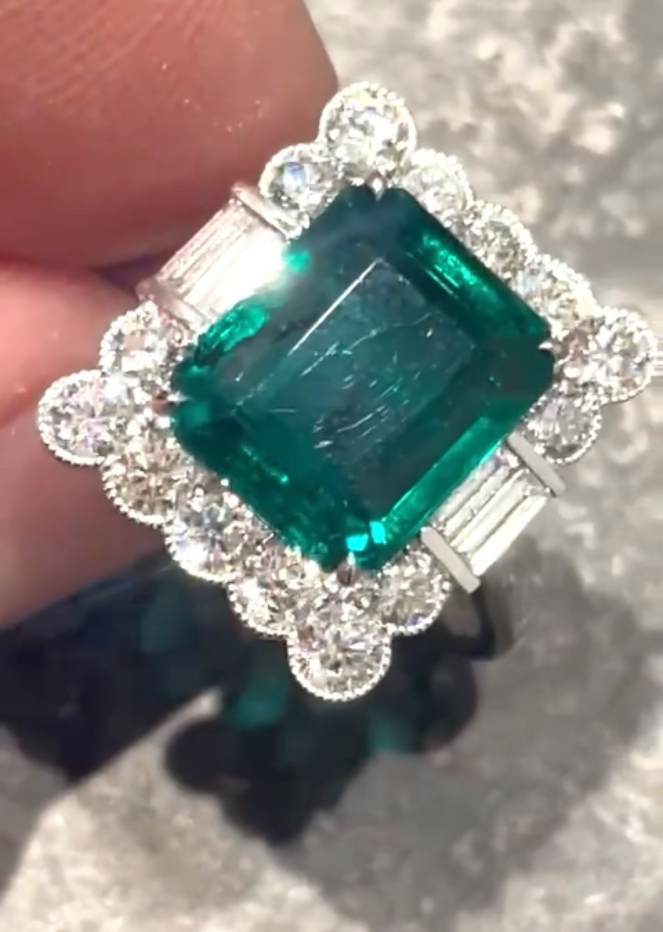 Emerald and Diamond Art Deco 18 Carat Diamond Ring