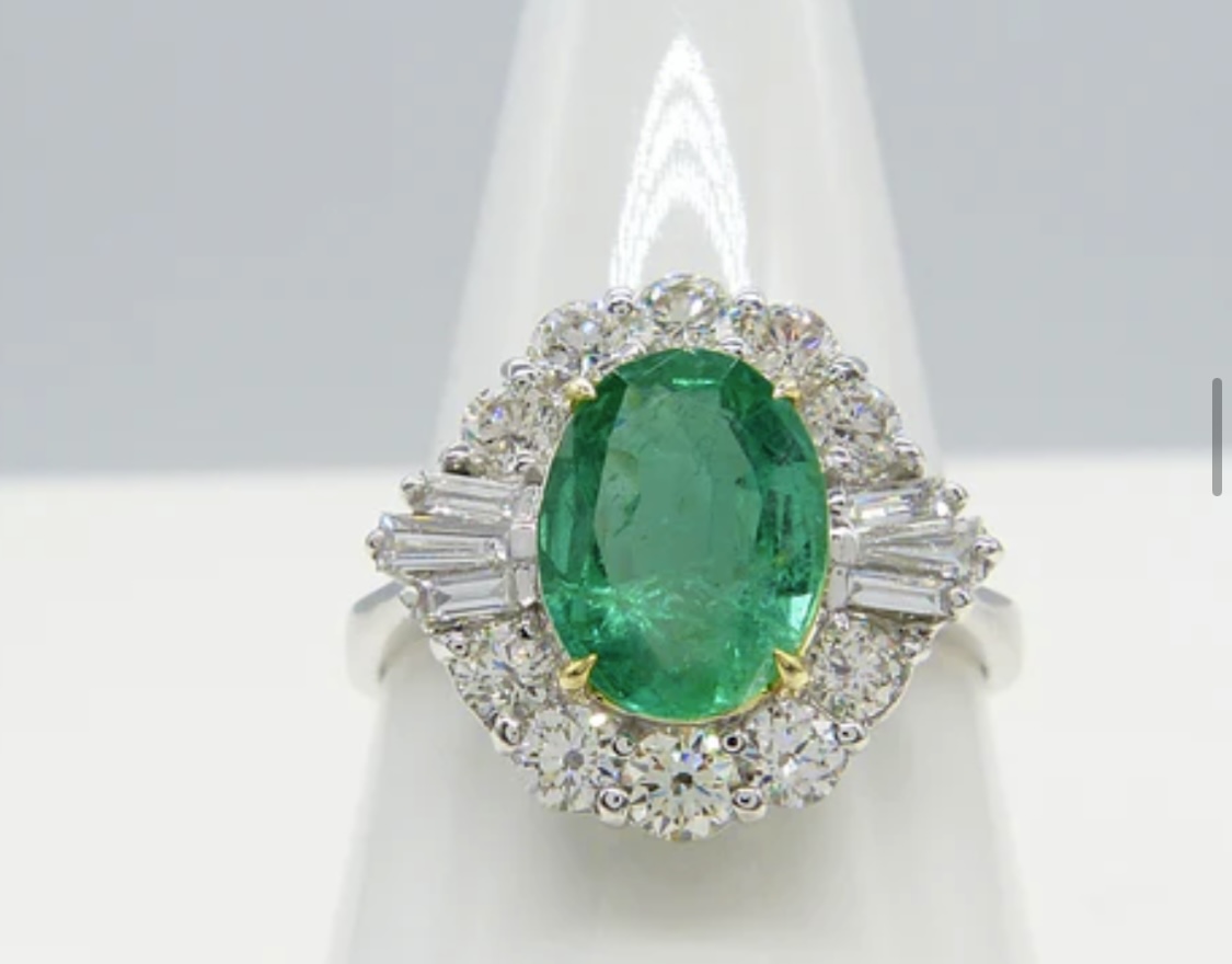 Emerald Oval and Diamond Ring