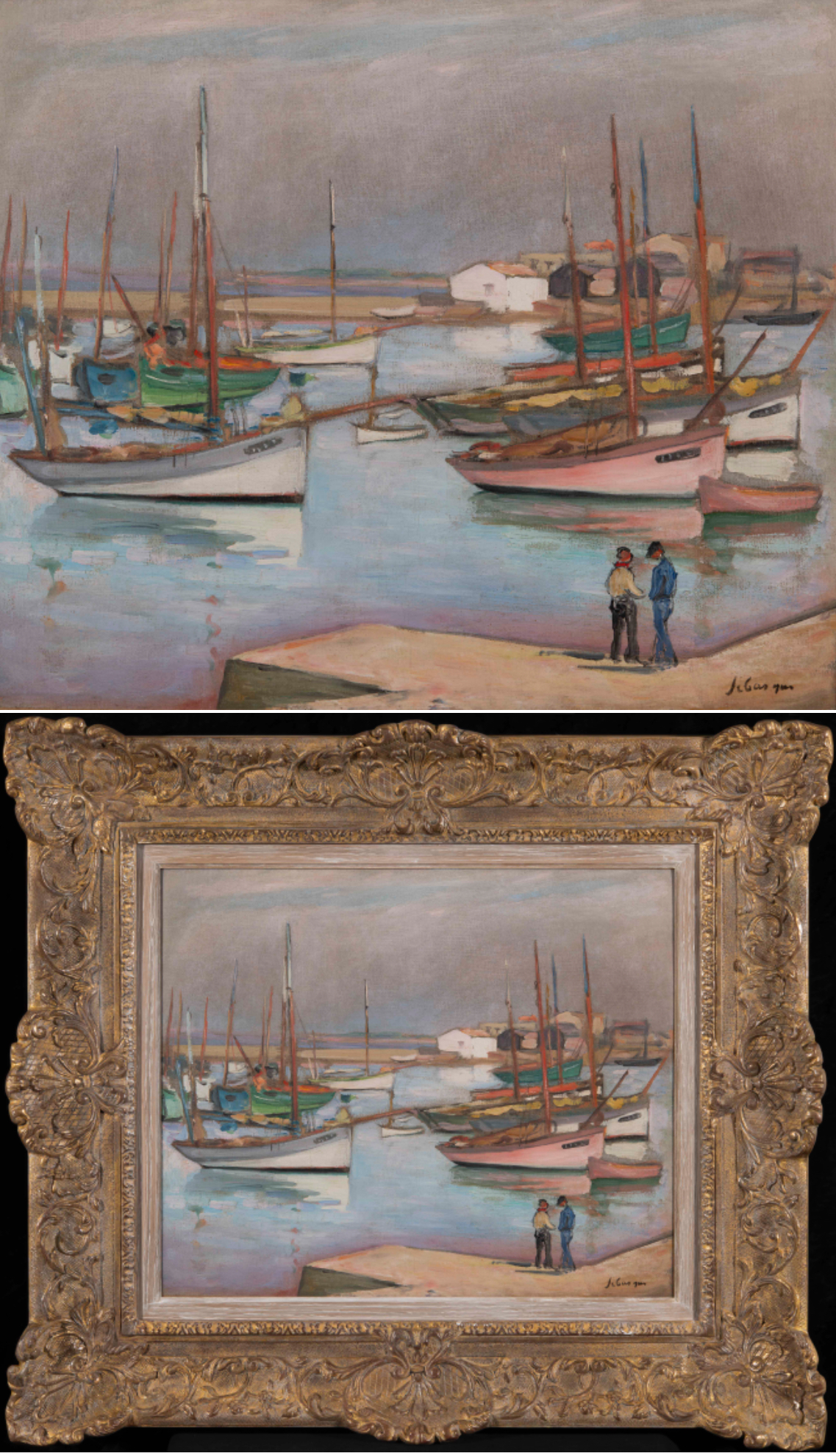 HENRI LEBASQUE (French, 1865-1937)  Maisons sur le port à l'ile d'Yeu  1919  oil on canvas